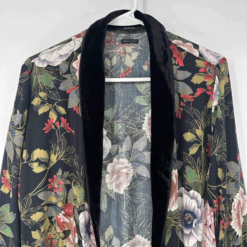Miss Me Small Floral Kimono Jacket Floral Velvet Trim Boho Romantic Duster Boho - Picture 2 of 9